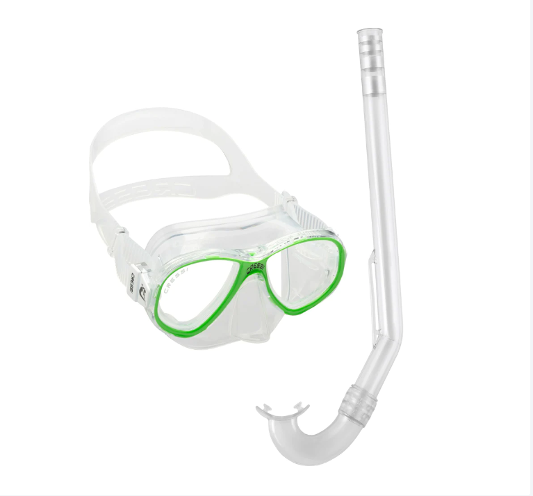 Cressi Perla Junior + Mini Gringo Snorkeling Combo - Clear/Lime