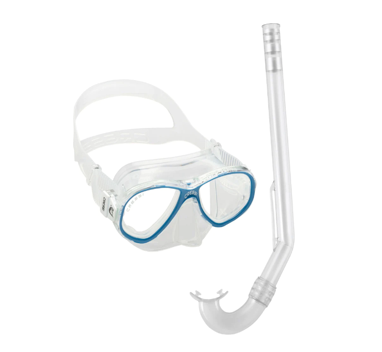 Cressi Perla Junior + Mini Gringo Snorkeling Combo - Clear/Blue