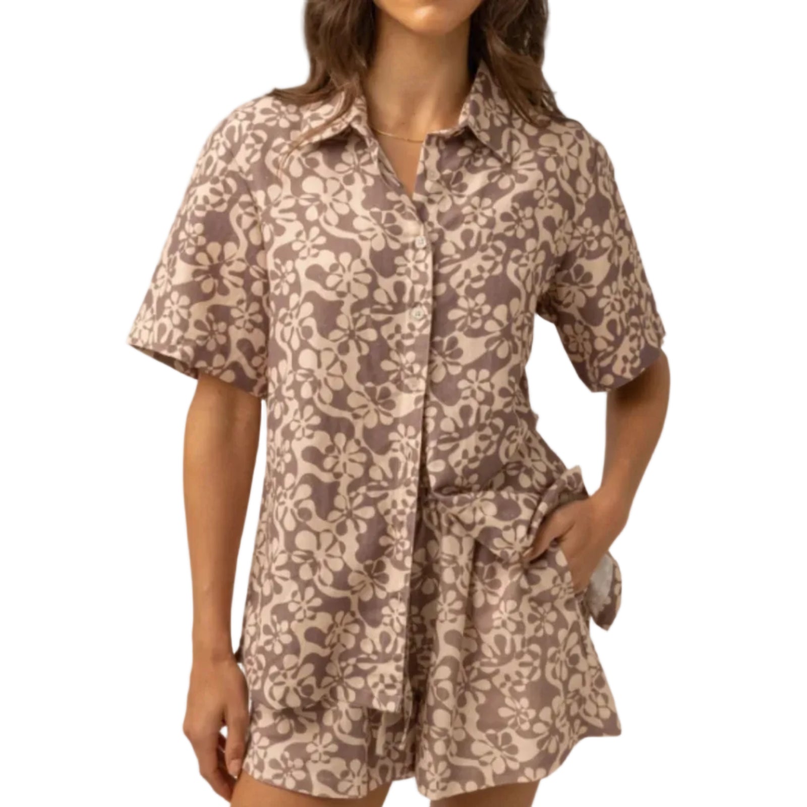 Rhythm Drifter Floral Womens Shirt - Chocolate