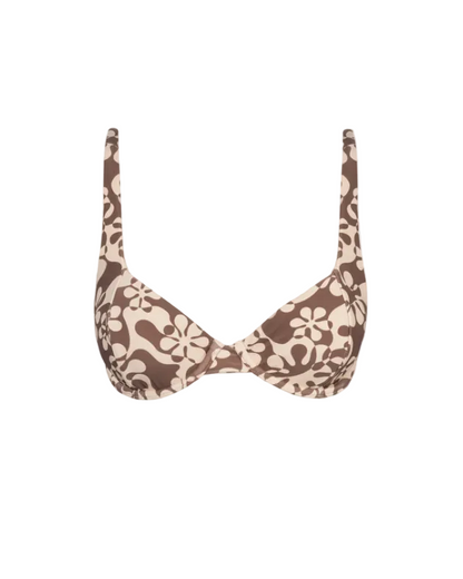 Rhythm Drifter Floral Womens Underwire Bikini Top - Chocolate