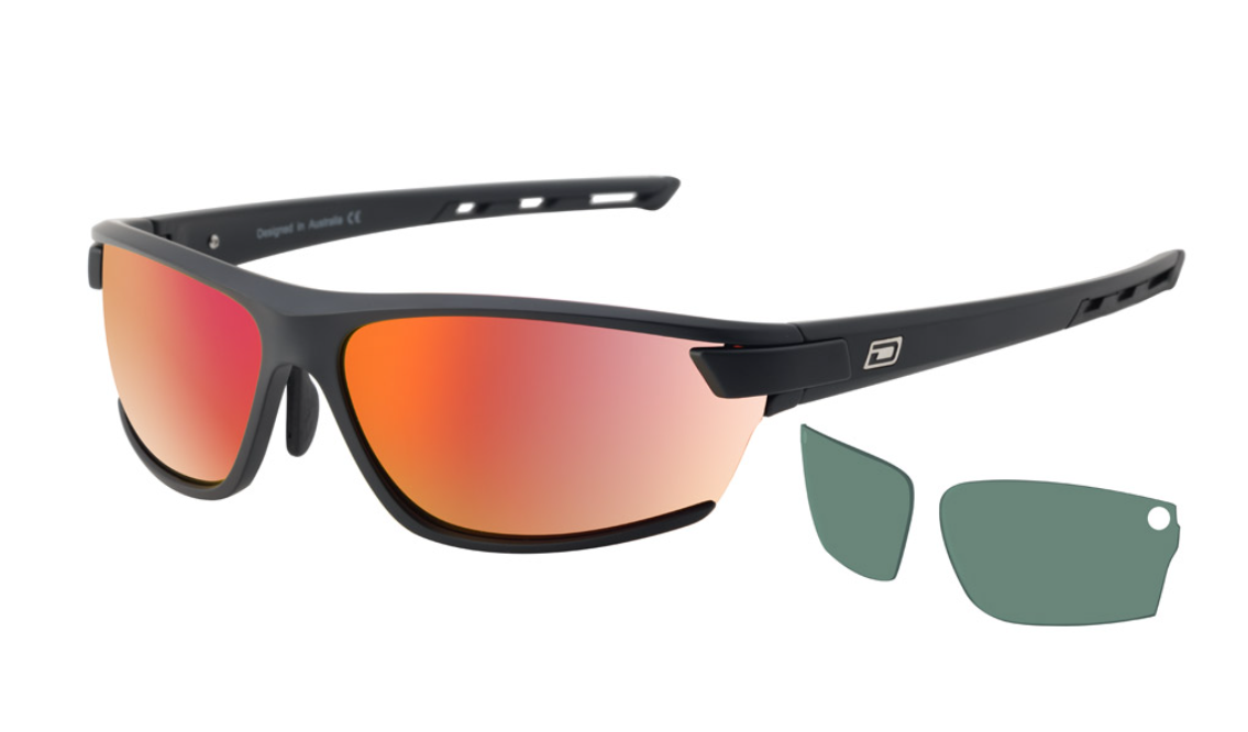 Dirty Dog  Sport Evolve X2 Polarised Sunglasses - Satin Black/Grey/Red Fusion Mirror