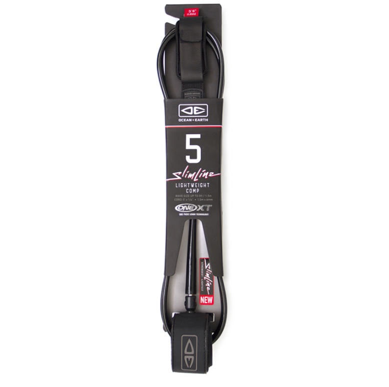 Ocean and Earth Slim Line One-Xt 5ft Light Weight Comp Surf Leash - Black