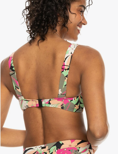 Roxy Printed Beach Classics Women's D-Cup Bikini Top - Anthracite Palm Song