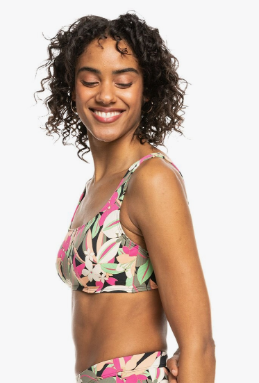 Roxy Printed Beach Classics Women's D-Cup Bikini Top - Anthracite Palm Song