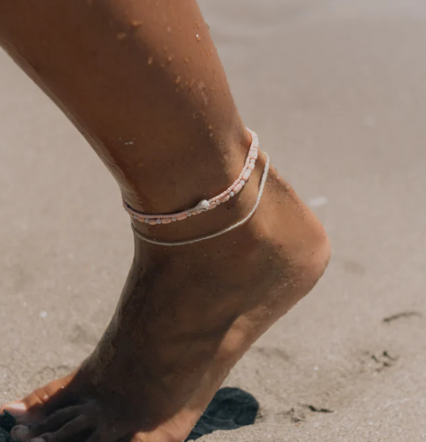 Pineapple Island Ka'anapali Frosted Glass Beaded Anklet - Peach