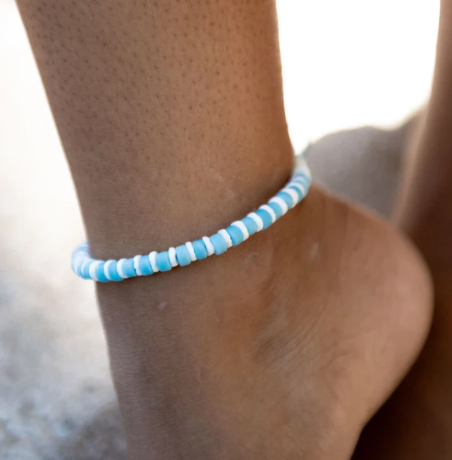 Pineapple Island Beaded Anklet - Blue