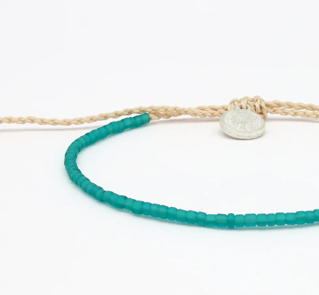 Pineapple Island Ka'anapali Frosted Glass Beaded Anklet - Turquoise