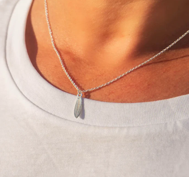 Pineapple Island The Wave Project Surfboard Necklace - Silver
