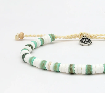 Pineapple Island Beaded Anklet - White/Green
