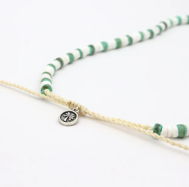 Pineapple Island Beaded Necklace - White/Green