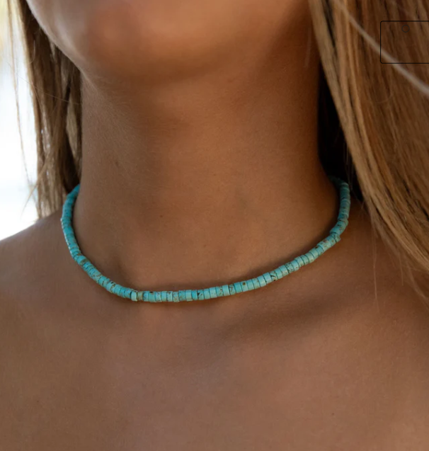 Pineapple Island Natural Stone Beaded Choker Necklace - Turquoise