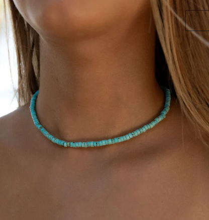 Pineapple Island Natural Stone Beaded Choker Necklace - Turquoise