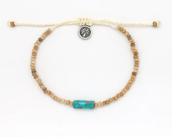 Pineapple Island Adjustable Beaded Bracelet - Coconut Wood/Nat Stone Bead