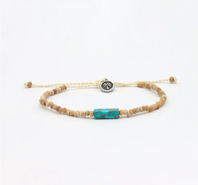 Pineapple Island Adjustable Beaded Bracelet - Coconut Wood/Nat Stone Bead