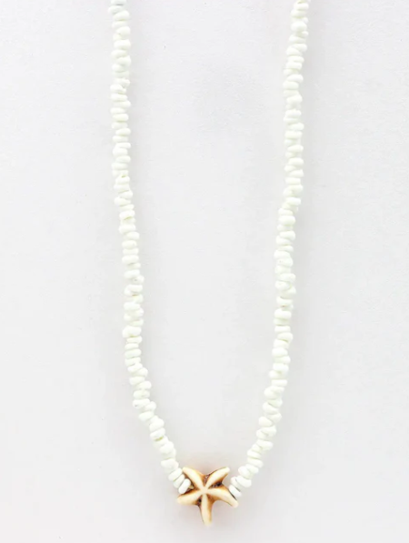 Pineapple Island Adjustable Beaded Starfish Charm Necklace - White