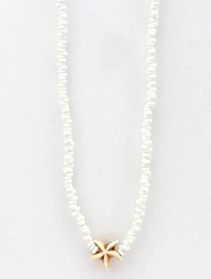 Pineapple Island Adjustable Beaded Starfish Charm Necklace - White