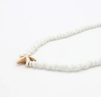 Pineapple Island Adjustable Beaded Starfish Charm Necklace - White