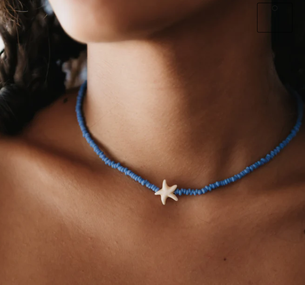 Pineapple Island Adjustable Beaded Starfish Charm Necklace - Blue