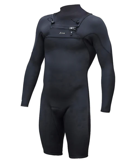 Zion Vault 2/2mm Mens Long Sleeve Chest Zip Shortie Wetsuit - Black