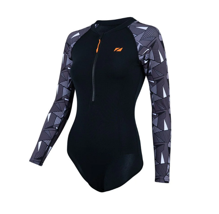 Zone 3 'OWS Renew' Womens Long Sleeve Swimsuit - Black/White