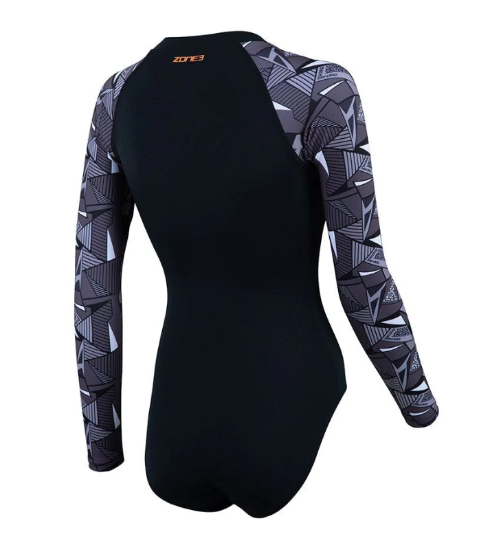 ZONE3 'OWS Renew' Women's Long Sleeve Swimsuit - Black/White