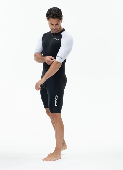 ZONE3 Lava Men's Long Distance Full Zip Short Sleeve Aero Suit - Black/White