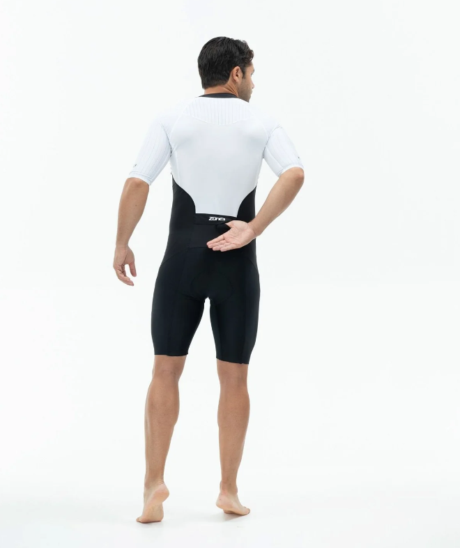 ZONE3 Lava Men's Long Distance Full Zip Short Sleeve Aero Suit - Black/White