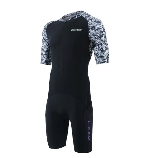 Zone 3 Lava Mens Long Distance Short Sleeve Aero Trisuit - Black/Khaki