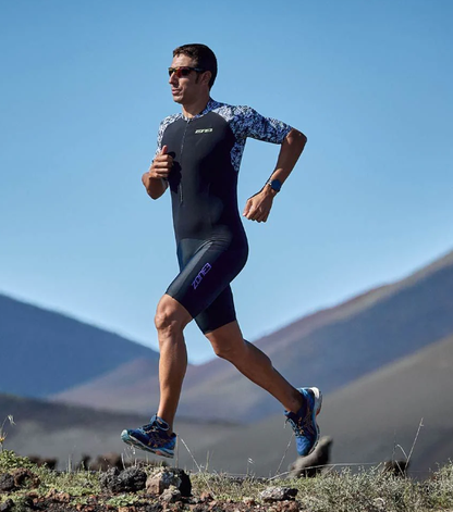 ZONE3 Lava Men's Long Distance Short Sleeve Aero Trisuit - Black/Khaki