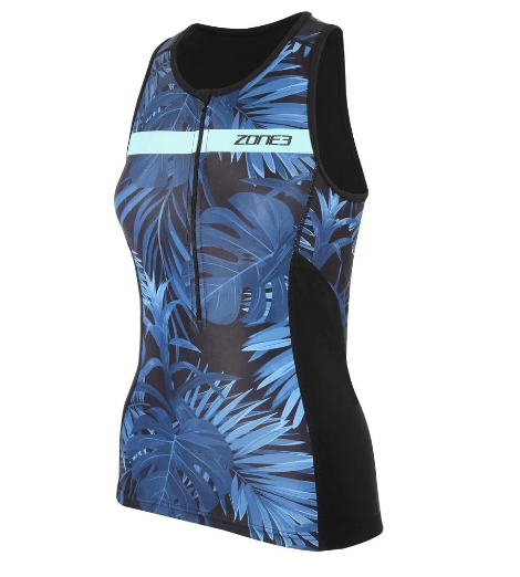 ZONE3 Activate+ Tropical Palm Womens Sleeveless Tri Top - Navy/Green