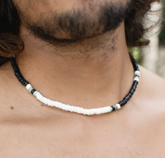 Pineapple Island Marley Surf Bead Necklace - Black/White