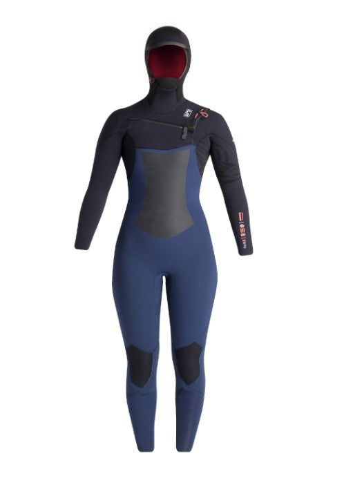 C-Skins NuWave ReWired 6/5mm Womens Chest Zip Hooded Wetsuit - Bluestone/Black X/Coral