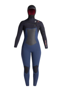 C-Skins NuWave ReWired 6/5mm Womens Chest Zip Hooded Wetsuit - Bluestone/Black X/Coral
