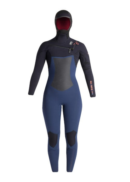 C-Skins NuWave ReWired 6/5mm Womens Chest Zip Hooded Wetsuit - Bluestone/Black X/Coral