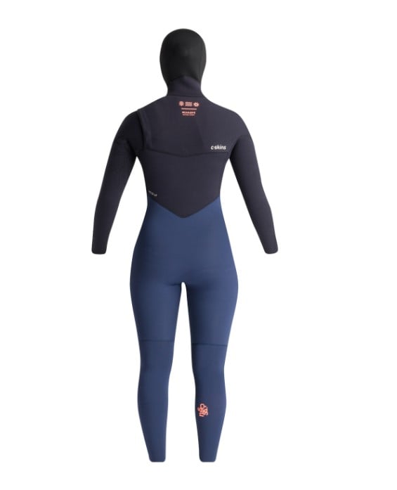 C-Skins NuWave ReWired 6/5mm Women's Chest Zip Hooded Wetsuit 2025 - Bluestone/Black X/Coral