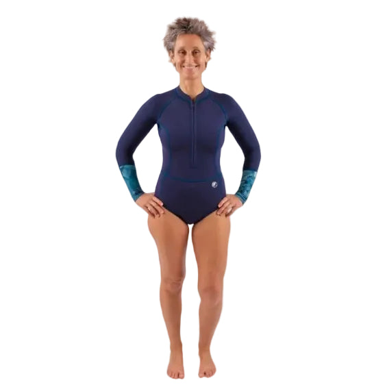 Kassia Surf Aquarelle 1/5mm Womens Long Arm Chest Zip Shorty Wetsuit - Ocean