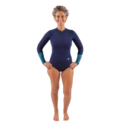 Kassia Surf Aquarelle 1/5mm Womens Long Arm Chest Zip Shorty Wetsuit - Ocean