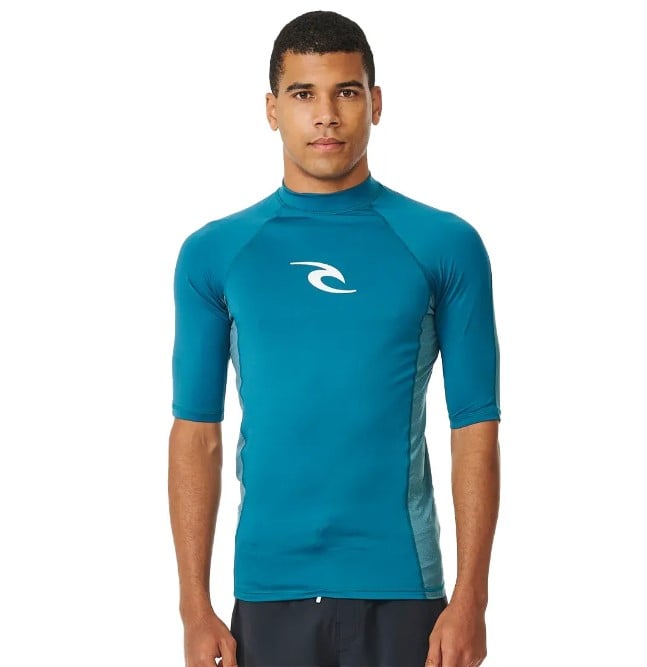 Rip Curl Waves Mens UPF Performance Short Sleeve Rash Vest - Deep Ocean