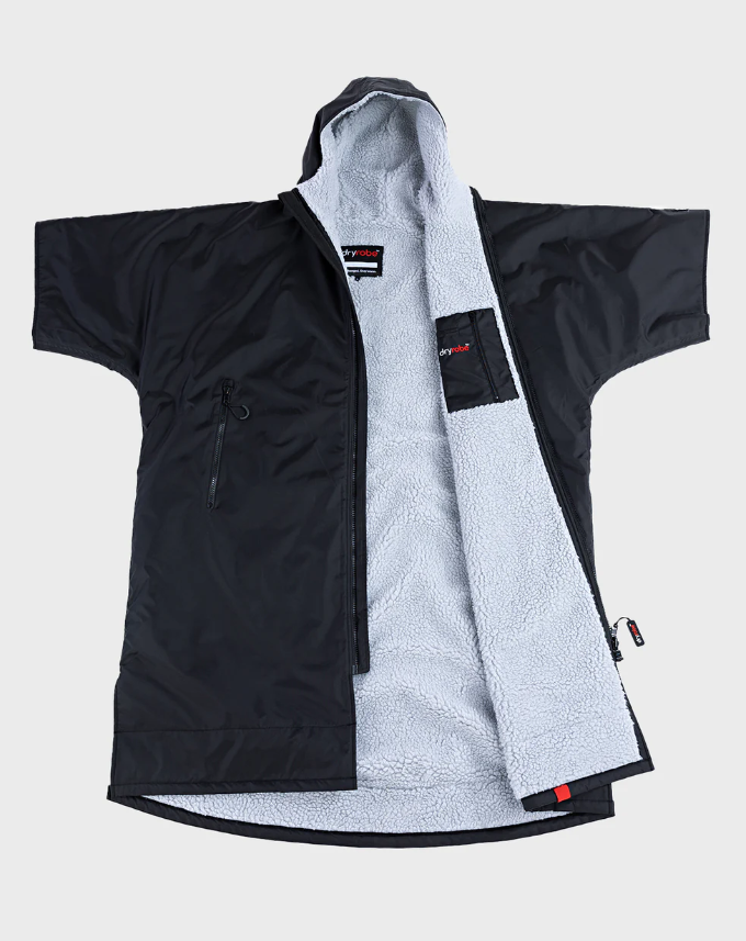 Dryrobe Advance Short Sleeve Changing Robe - Black / Grey front lay
