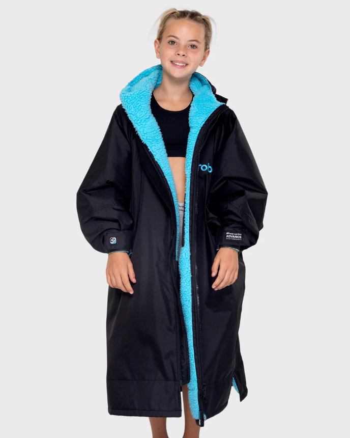 Dryrobe Advance Kids Long Sleeve Changing Robe - Age 10-13 - Black/Blue