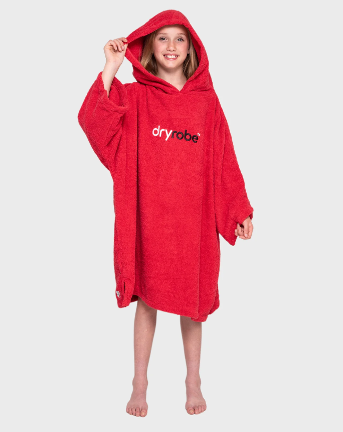 Dryrobe Kids Organic Cotton Short Sleeve Towel Robe - Red - Age 10-13
