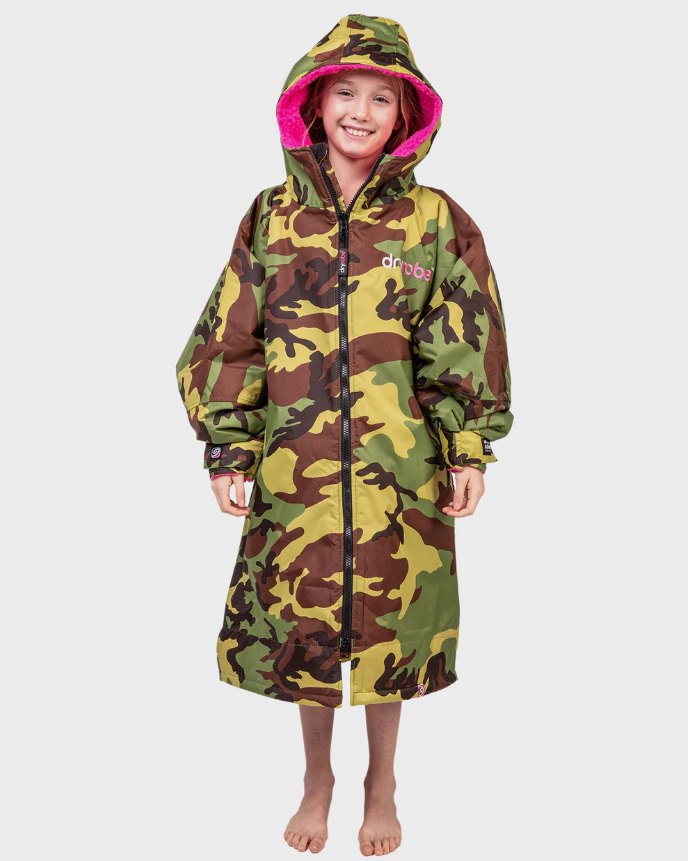 Dryrobe Kids Advanced Camo Pink Long Sleeve Changing Robe - Age 10-13