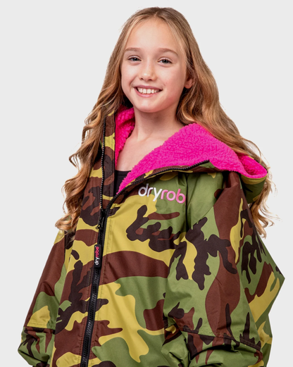 Dryrobe Kids Advanced Camo Pink Long Sleeve Changing Robe - Age 10-13
