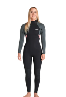 C-Skins NuWave Element 3/2mm Womens FL Back Zip Steamer - Black/Forest Green/Rose