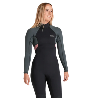 C-Skins NuWave Element 3/2mm Womens FL Back Zip Steamer 2026 - Black/Forest Green/Rose