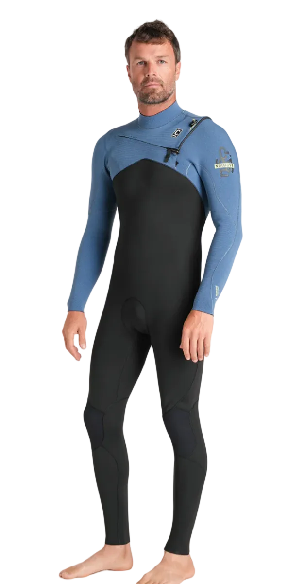 C Skins NuWave Session 3/2mm Mens GBS Chest Zip Summer Wetsuit - Black/Steel Blue X /Lime