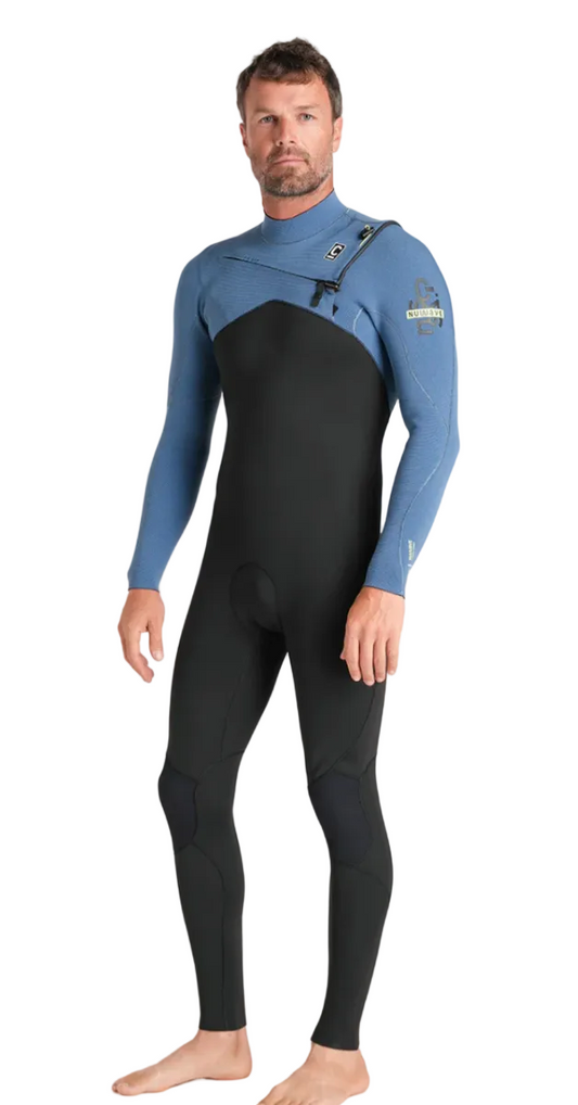 C Skins NuWave Session 3/2mm Mens GBS Chest Zip Summer Wetsuit - Black/Steel Blue X /Lime