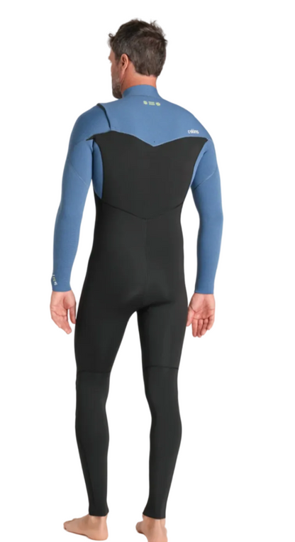 C-Skins NuWave Session 3/2mm Mens GBS Chest Zip Summer Wetsuit 2026 - Black/Steel Blue X /Lime