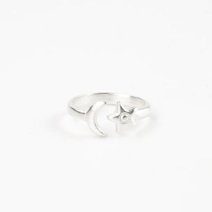 Pineapple Island Moon &amp; Star Adjustable Silver Plated Ring