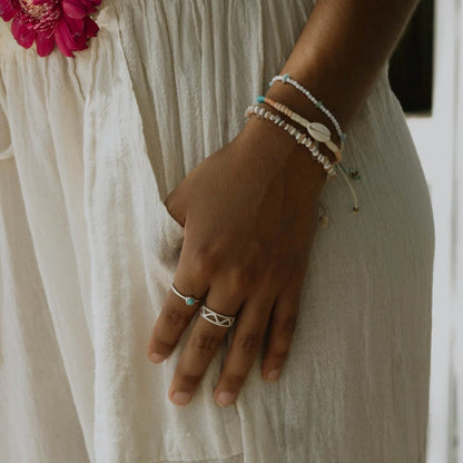 Pineapple Island Dainty Turquoise Stone Ring - Silver Plated